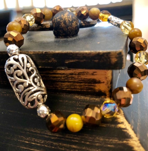 Autumn Bracelet w|Silver Medallion. Womens Bracelet/Gift for her