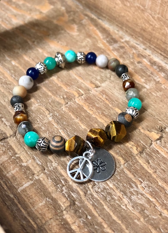 Peace & Flower Bracelet. Womens Bracelet/Gift. BOHO Bracelet. Boho Chic. Good Vibes