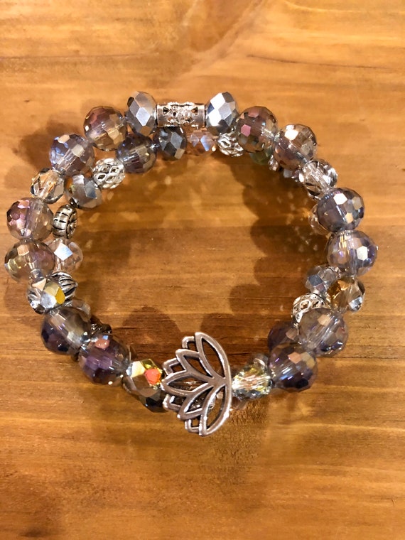 Lotus Flower Bracelet Stack Set. Women’s Bracelet. Layering Boho. Spiritual Jewelry