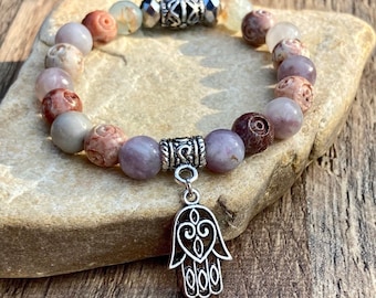 Braccialetto con perline a forma di mano di Hamsa, gioielli boho yoga multicolori