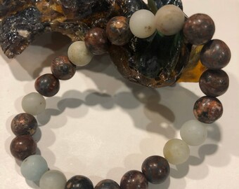Handmade Moon Bracelet - White, Brown & Light Blue