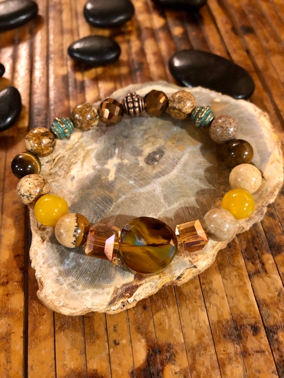 Amber Colored Bracelet. Womens Bracelet Gift for her. Boho. Boho Chic. Bohemian