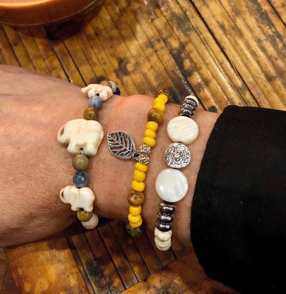 Triple Elephant Bracelet. Women's Bracelet. Luck. Elephants. Nature. Animals Boho Jewelry