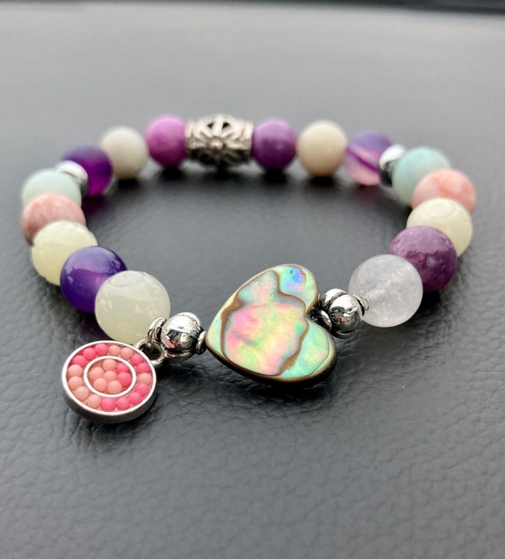 Abalone Heart Bracelet. Women's Bracelet. Gift For Her. Heart. Boho. Stretch Bracelet