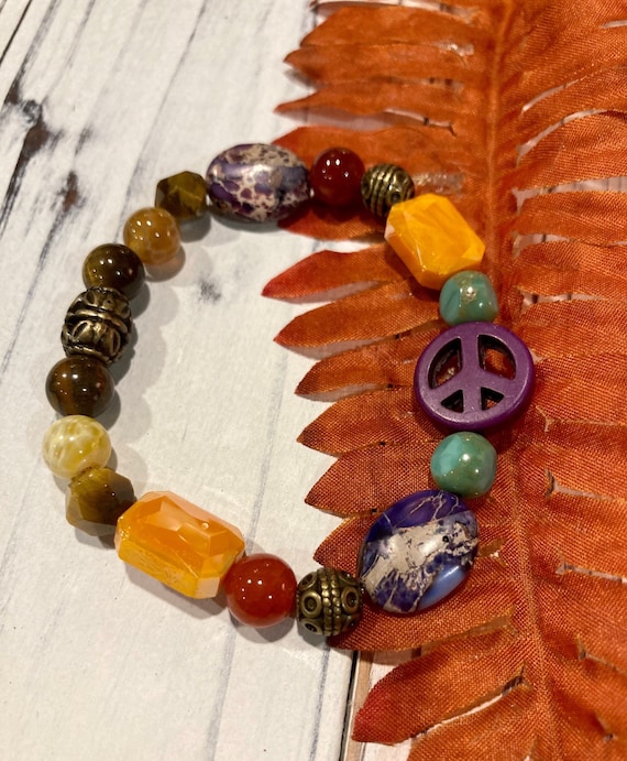 Peace Sign Bracelet. Womens Gift. Men’s Gift. BOHO Bracelet. Boho Chic. Good Vibes