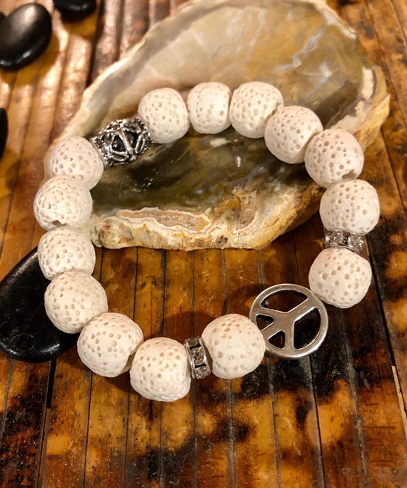 White Peace Sign Bracelet. Womens bracelet. Gift for her. Boho Bracelet. Bohemian. Hippie
