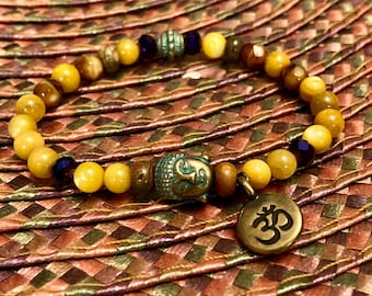 Patina Buddha & Om Bracciale. Bracciale da donna. Regalo per lei. Spirituale. Boho chic. Yoga. Meditazione