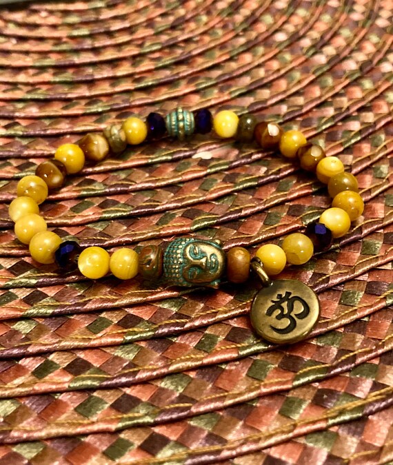 Patina Buddha & Om Bracelet. Women's Bracelet. Gift For Her. Spiritual. Boho chic. Yoga. Meditation