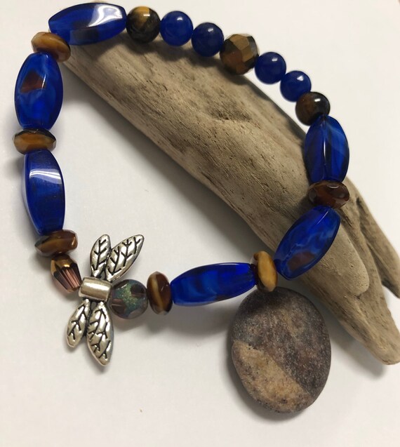 Blue & Brown Dragonfly Bracelet. Womens Bracelet/Gift for Her