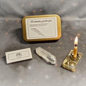 20 Minute Meditation Kit - Beeswax candles, candle holder, matches in travel-size tin