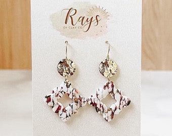 Christmas Marble Clay Earrings, Statement Holiday Earrings, Geometric Polymer Clay Earrings, Lightweight Earrings, Hypoallergenic