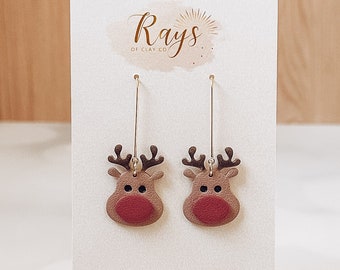 Reindeer Earrings, Christmas Earrings Clay, Cute Statement Earrings, Hypoallergenic