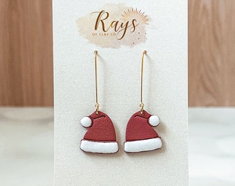 Santa Hat Earrings, Christmas Earrings Clay, Holiday Earrings, Lightweight Earrings, Cute Statement Earrings, Hypoallergenic
