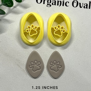 1 in, 1.25 in Embossed Dog Paw Print Clay Cutter, Organic Oval Clay Cutter, Embossing Cutters, Earring Cutters, Ready To Ship