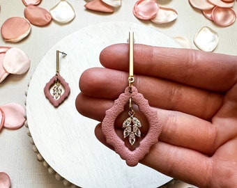 Pink Polymer Clay Earrings, Modern Lightweight Earrings, Textured Clay Statement Earrings, Galentines Day Gift, Valentines Day Gift For Her