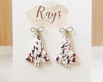 Christmas Tree Earrings, Marble Clay Earrings, Statement Holiday Earrings, Gifts For Her, Lightweight Earrings, Hypoallergenic