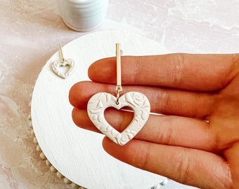 Minimalist Heart Earrings, Modern Lightweight Earrings, Textured Clay Statement Earrings, Galentines Day Gift
