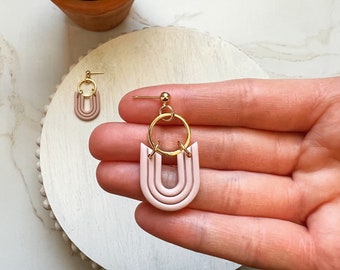 Boho Rainbow Clay Earrings, U Shape Earrings, Polymer Clay Earrings, Contemporary Earrings, Modern Lightweight Earrings