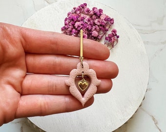 Pastel Heart Earrings, Textured Polymer Clay Earrings, Modern Lightweight Earrings, Long Statement Earrings, Galentines Day Gift