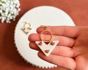 Dainty Heart Earrings, Polymer Clay Earrings, Modern Lightweight Earrings, V Shape Earrings, Textured Clay Earrings, Galentines Day Gift