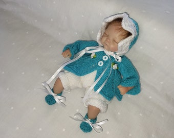 hand knitted reborn silicone 10" doll outfit, reborn doll clothes, micro preemie doll set, 25cm, coat, bonnet, leggings, gift, ready to ship
