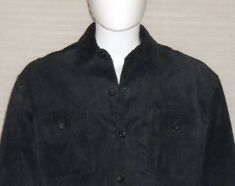 Men's Vintage Black Suede Long Coat w/2 Pockets