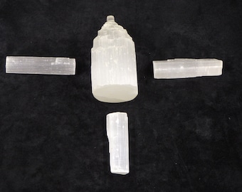 4 Lot of Selenite Sticks! 1 Etched like The Empire State Building.