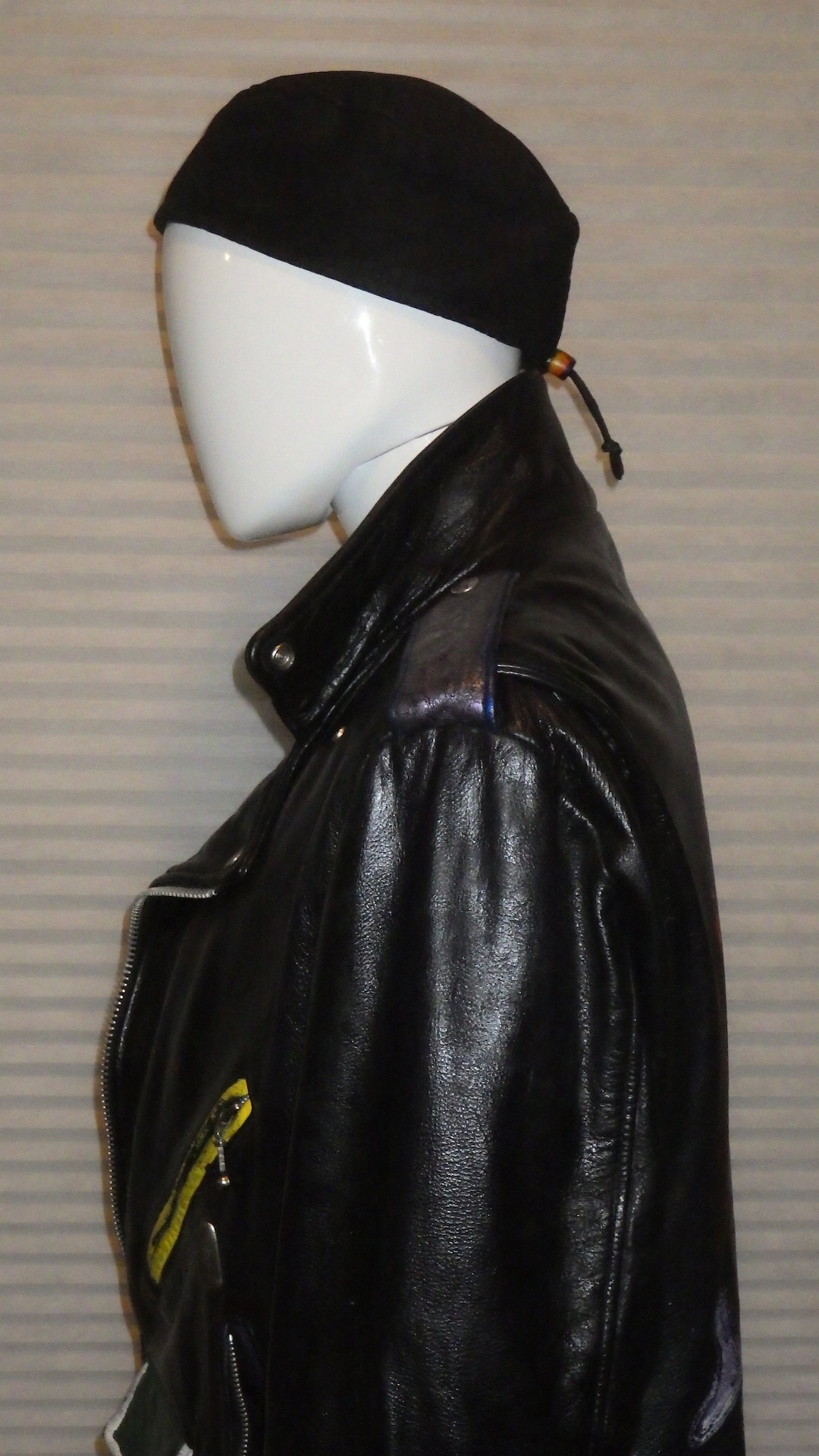 Handmade Suede Leather All Black One of a Kind Hat With Drawstring in ...