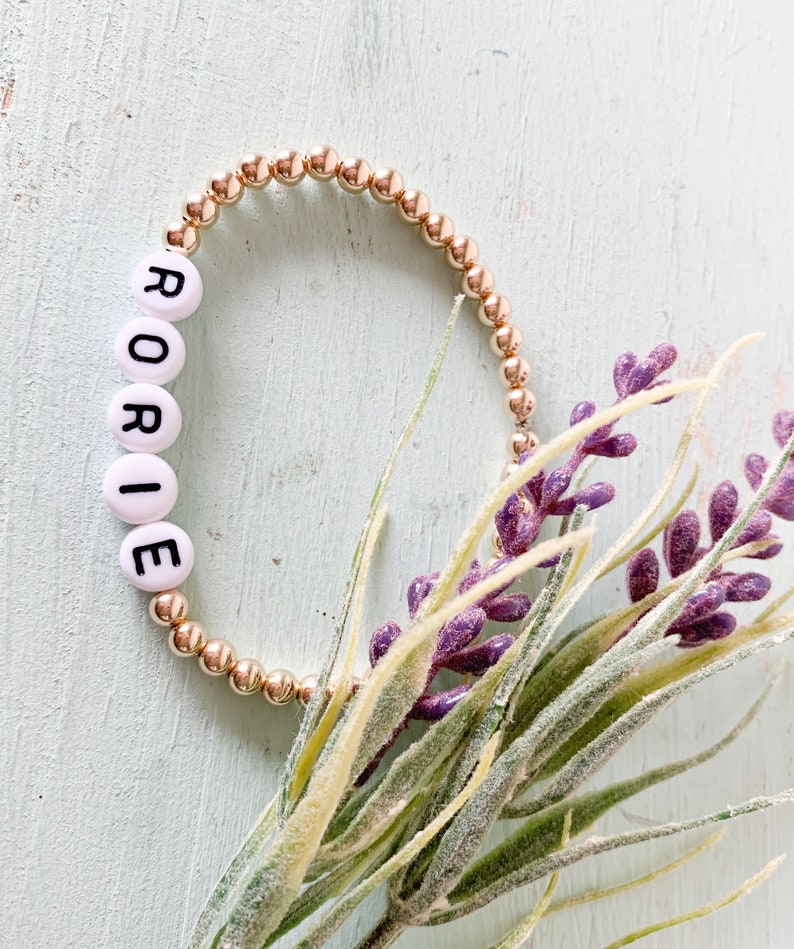 Customized Word Bracelet Gold Filled Bracelet 14K Gold Filled Personalized Name Bracelet Gold Beaded Name Bracelet Gold Ball Beads