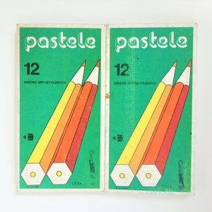 SALE Vintage cult verzamelbare kleurpotloden PASTELE. Sovjet tijdperk potloden in kartonnen doos Vintage Sovjet oude potloden uit Polen 1970