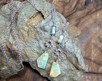 Real opal friendship necklaces, mother daughter necklace, welo opal, genuine Ethiopian opal, October birthstone, gift for her, valentine's