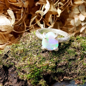 Australian black opal ring, blue and green opal, semi-black opal solitaire, copper ring, silver ring, October birthstone, gift for her image 4