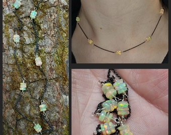 Ethiopian opal choker, beaded fire opal necklace, adjustable opal choker, layering necklace, mother's day, gift for her, October birthday
