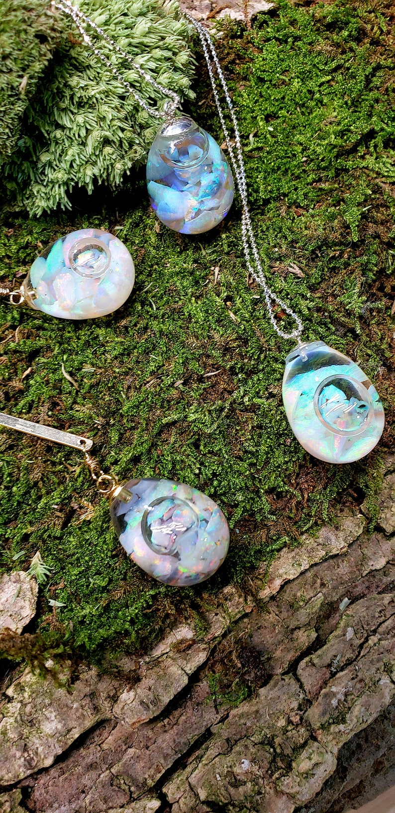 Floating opal drop necklaces, real Australian black opal jars, opal globes, gold and silver, October birthstone, gift for mom, gift for her image 8