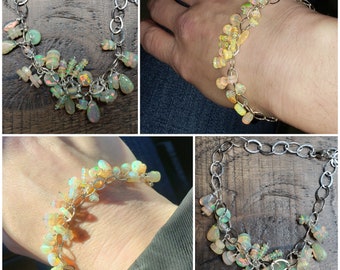 Multi-stone Ethiopian opal bracelet, fire opal bracelet, opal charm bracelet, opal dangle, genuine opal, gift for her, wedding jewelry