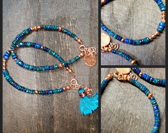 Blue Ethiopian fire opal bracelet, beaded welo opal bracelet, copper bracelet, welo opal, October birthstone, gift for her, mother's day