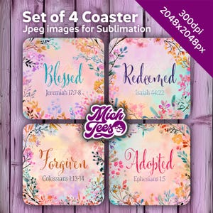 Diseños de sublimación para posavasos con texto cristiano: Corona floral (descarga digital en archivos JPEG)