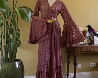 BLACKFISH The Label The Florence Lace Dress Mauve - Victorian / witch / hippie cotton wrap dress