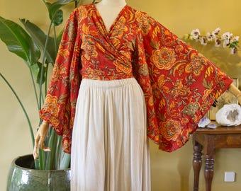 BLACKFISH The Label Petal Blouse Ladybug - Bohemian / witch / hippie cotton wide-sleeved wrap blouse