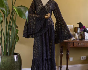 BLACKFISH The Label The Florence Lace Dress Soot - Victorian / witch / hippie cotton wrap dress