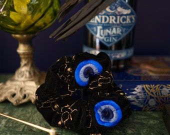 BLACKFISH The Label Scrunchie Raven's Eye (Black) - Stevie Nicks style bohemian / hippie velvet embroidered hair tie