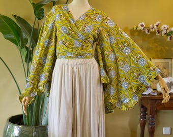 BLACKFISH The Label Petal Blouse Dragonfly - Bohemian / witch / hippie cotton wide-sleeved wrap blouse