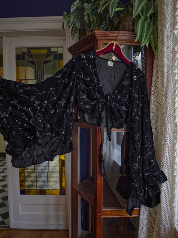 BLACKFISH The Label Lilith Blouse Nocturnal - Bohemian / witch / hippie velvet wide-sleeved wrap blouse