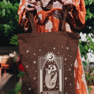 BLACKFISH Mystique Tote Bag THE MERMAID Double sided brown & creme tote image 4