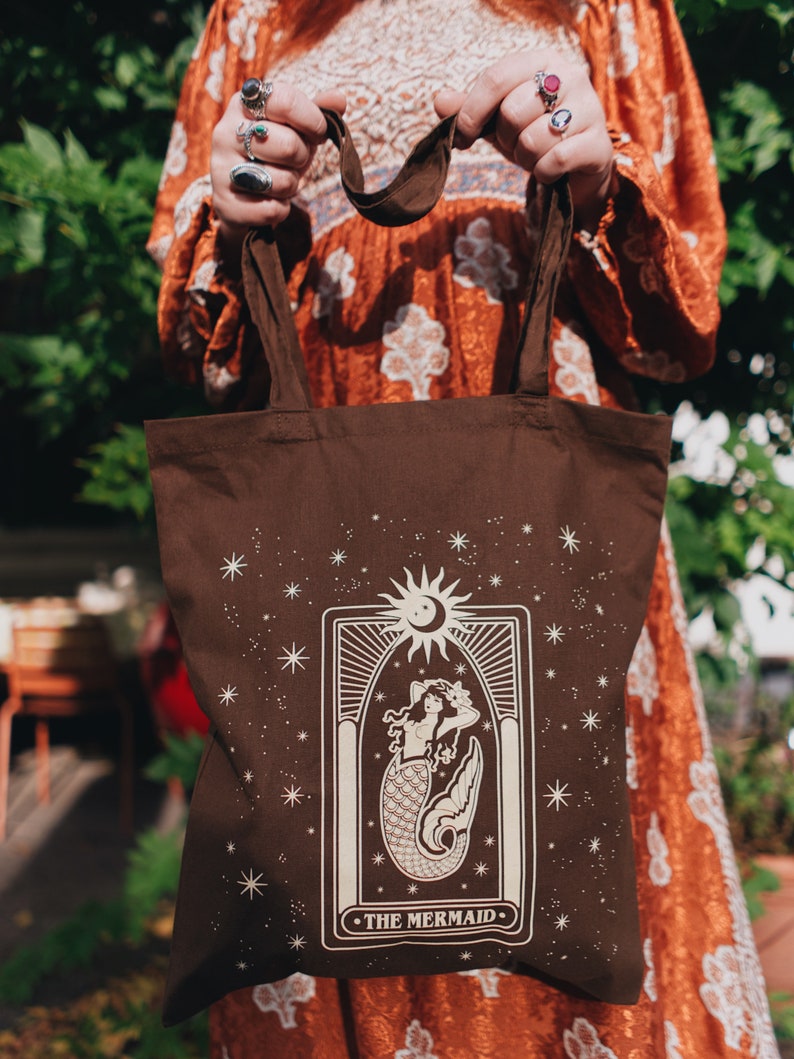 BLACKFISH Mystique Tote Bag THE MERMAID Double sided brown & creme tote image 4