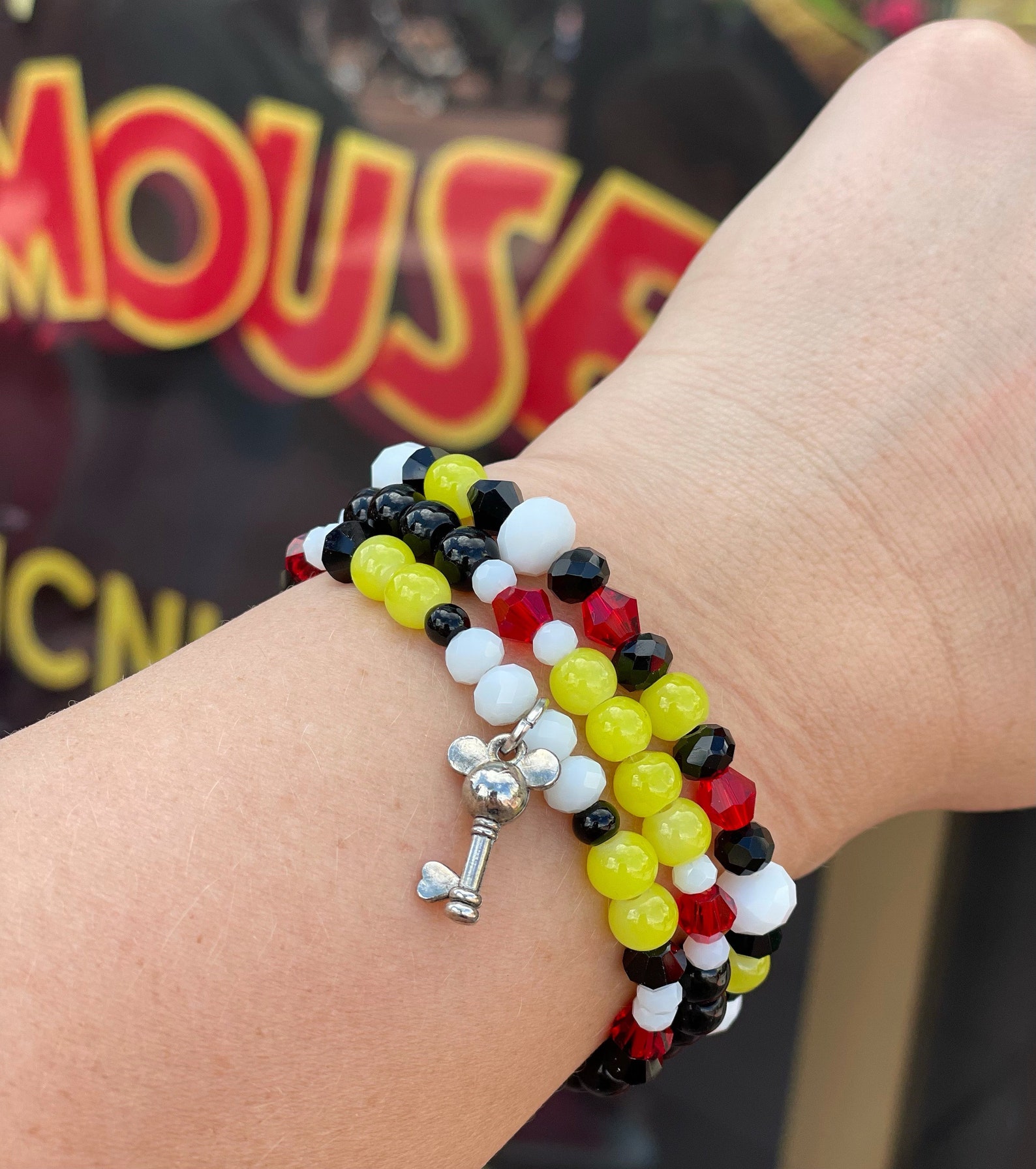 Mickey Mouse Inspired Beaded Bracelet Set, Mickey Mouse Bracelet