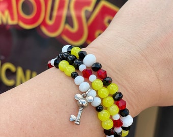 Mickey Mouse Inspired Beaded Bracelet Set, Mickey Mouse Bracelet, Disney Bracelets, Mickey Mouse Jewelry, Disney Accessories, Mickey Jewelry