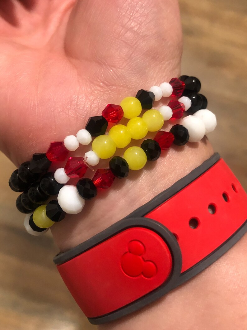 Mickey Mouse Inspired Beaded Bracelet Set, Mickey Mouse Bracelet