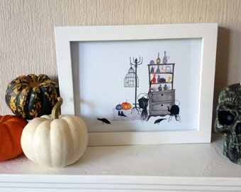 Witches house interior illustration art print