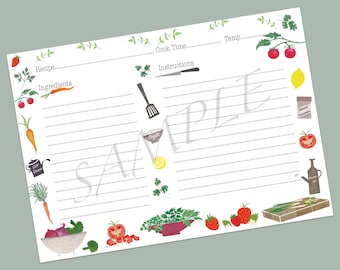 Digital download instant download printable recipe card template, food card, cooking gift